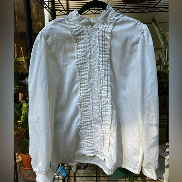 LAUREN LEE Vintage Elegant White Ruffled Blouse 1980’s EXCELLENT condition SizeM - Picture 1 of 12